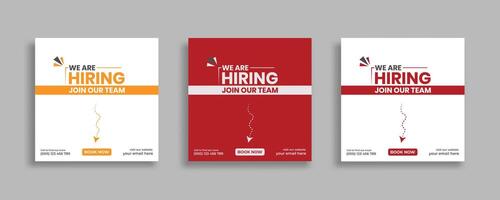 We are hiring job vacancy social media post banner design template with red color. We are hiring social media banner and square web banner design, Job positions for job vacancy design. vector