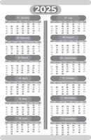 Simple Calendar Set for 2025 year vector