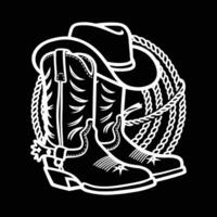 cowboy boots with hat and rope illustration vector