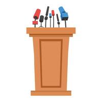 Podium for debate. Rostrum of conference. Wooden pulpit for speech. Tribune with microphone for speaker illustration vector