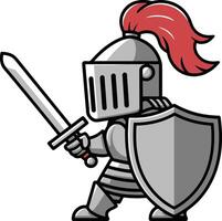 cartoon knight with sword and shield vector