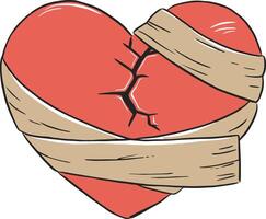 broken heart with a bandage wrapped around illustration vector
