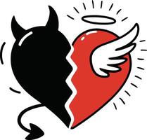 A heart that is split into two halves devil and angel illustration vector