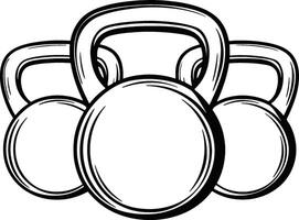 three kettlebells of varying sizes positioned side by side illustration vector