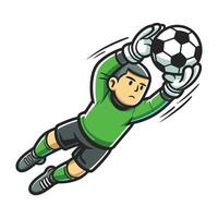 soccer player goalie catching ball cartoon illustration vector