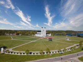 Basilica in Aglona, Latvia Aerial view of the white Catholic Church basilica in Latvia, Aglona photo