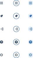 Dashboard hover Profile ui setting icons. Icon set of dashboard, notification bell, help question mark, settings cog wheel, and exit. vector