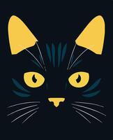 Black cat isolated on white background. Cats eyes in a dark yellow colour vector