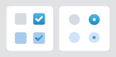 check mark icon set. Radio, checkbox and switch check mark used for choice between one of two possible mutually exclusive options. GUI, HTML CSS Radio, Checkbox and switch template. vector