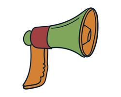 A stylized illustration of a megaphone with a green body, red bell, and brown handle, symbolizing communication and announcements vector