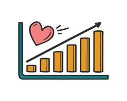 A bar graph with increasing values and a heart symbol at the peak, representing positive growth and affection for data vector