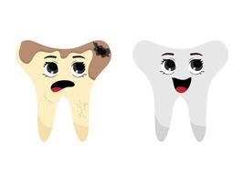 teath showing a pair of healthy and unhealthy teeth vector