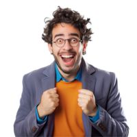 a man in glasses and an orange shirt is making a fist png