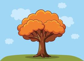 an orange tree on a hill with clouds in the background vector