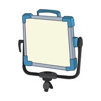 Illustration of a portable LED light panel used in photography and videography. The light panel has a square shape with blue and black accents, mounted on an adjustable stand vector