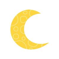 A whimsical yellow crescent moon with circular patterns on its surface, set against a white background. The simple, cartoon-style design exudes a playful and charming nighttime theme vector