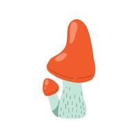 Illustration of a whimsical red mushroom with a tall, rounded cap and a smaller companion mushroom. Set against a white background, perfect for nature-themed designs or autumn decor vector