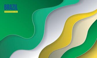 Green yellow paper cut background design with waving of stacked green and yellow shapes. Good template for Brazil independence day campaign vector