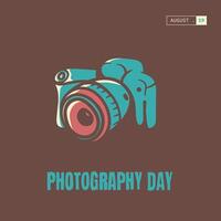 Simple camera in vintage style design with photography day text. Good template for world photography day design vector