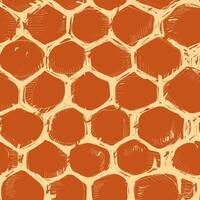 A grungy, hand-drawn honeycomb seamless pattern on orange background vector