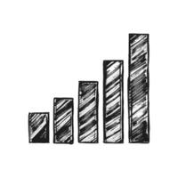 A hand drawn bar graph illustration in black and white, with the bars progressively increasing in height from left to right vector
