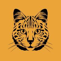 Serval cat face front view silhouette drawing on gold background vector