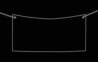 Black line drawing of a blank rectangular banner hanging from two strings vector