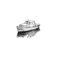 A hand-drawn sketch of a small boat on the water vector