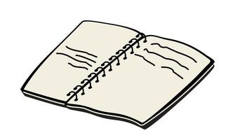Spring-loaded notebook open notebook with notes. doodle monochrome illustration vector