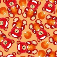 seamless pattern with bright red honey gummy bears on light orange background vector