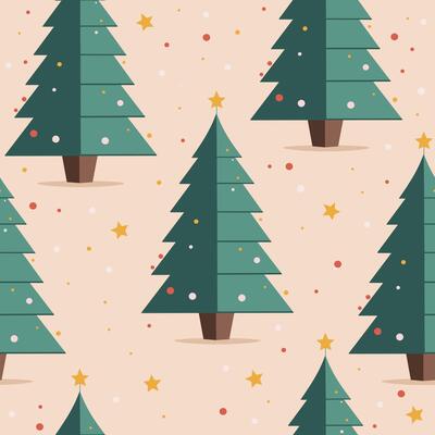 seamless Christmas pattern. Christmas trees, stars and christmas toys on light pink background