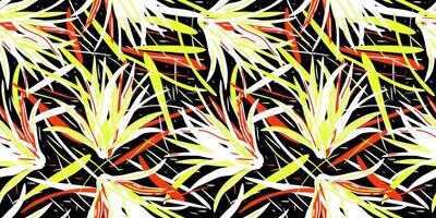 seamless pattern with bright long exotic leaves on black background vector