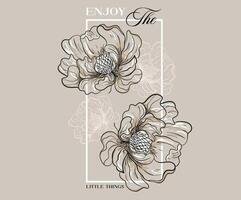 Enjoy little things. Flower abstract modern painting. Beautiful abstract flower and quote. Keep on growing. vector