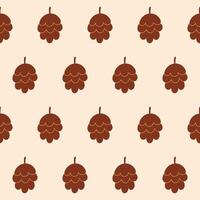 Seamless Pattern of Brown Pinecones on Beige Background - Autumn Fall Nature Design. vector