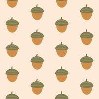 Seamless Pattern with Acorns on Beige Background - Nature-Inspired Autumn Fall Design vector