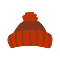 Hand drawn Illustration of Red Knit Winter Hat with Pom-Pom isolated on White Background. vector
