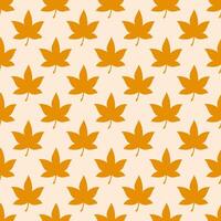 Maple Leaf Repeating Fall Pattern - Seamless Autumn Background with Orange Leaves on Beige. vector