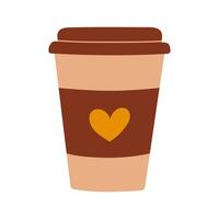 Coffee Cup with Heart Design Simple and Minimalistic Takeaway Beverage Illustration isolated. vector