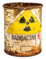 Radiation warning sign on the rusty old cylinder shape container of Radioactive material png