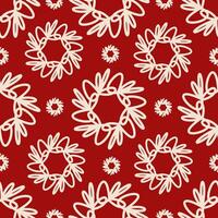 Seamless festive New Year pattern with abstract snowflakes on red background vector