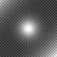 Bright glowing shining star with many sharp rays. light explosion on transparent background vector