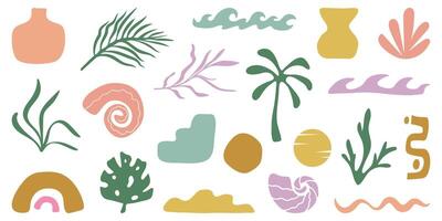 Retro Groovy Surf Club in trendy Boho style. Naive Geometric Summer Palm Tree. Simple background of sun sea. Retro Summer Beach Hand Drawn isolated illustration. Vintage Surf Club. illustration vector