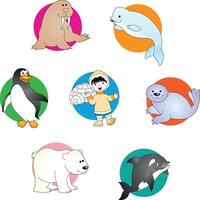 Collection of animals that live in the north pole and the south pole vector