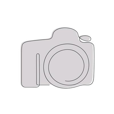 Photo camera in one continuous line in color. One line drawing, minimalism.