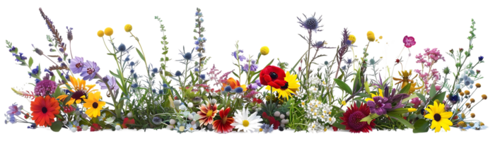beschwingt Wildblumen blühen gegen ein transparent Hintergrund, Erstellen ein bunt Blumen- Anzeige png