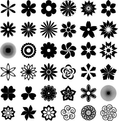 Set of black bloom flowers