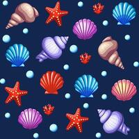 Summer icon sticker set. Collection of seashell stickers.seamless pattern vector