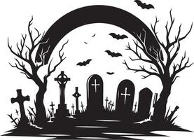 simple and minimal Gloom and Doom Graveyard Scene Silhouette vector