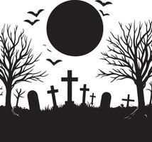 simple and minimal Gloom and Doom Graveyard Scene Silhouette vector