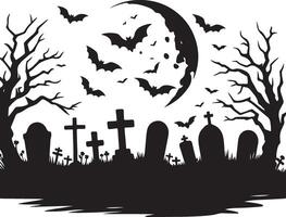 simple and minimal Gloom and Doom Graveyard Scene Silhouette vector